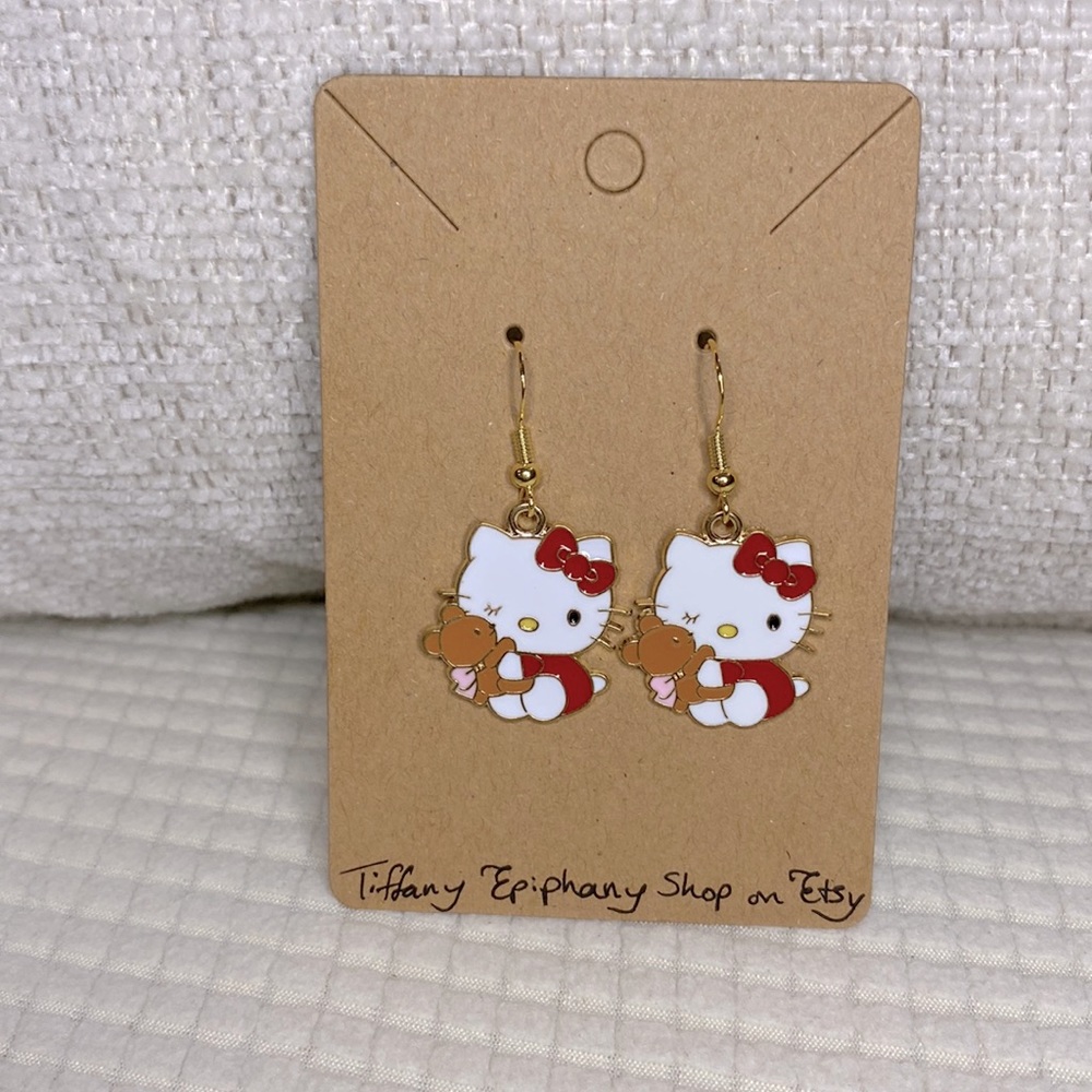 Hello Kitty Inspired Red Bows Hello Kitty & Teddy Bear Earrings NWT